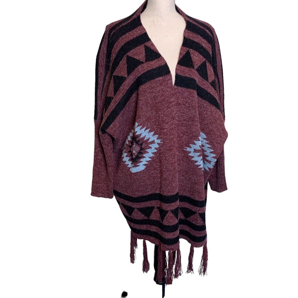 Angel + Premium Cardigan Womens Medium M Fringe Trim‎ Open Front Western Aztec